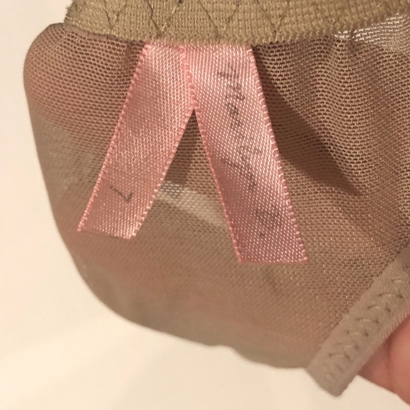 3/$32 VTG Y2K Khaki Mesh & Lace Over Peach Lining Sexy Thong Panties~7~NWT - Picture 6 of 6